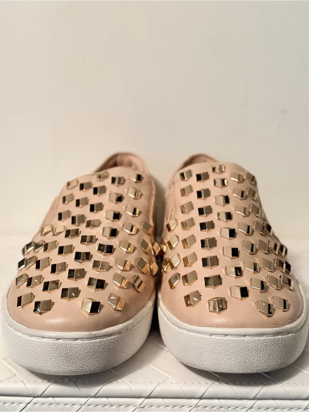 MICHAEL Michael Kors Keaton Studded Leather Slip On Sneakers Blush Pink Gold 9M